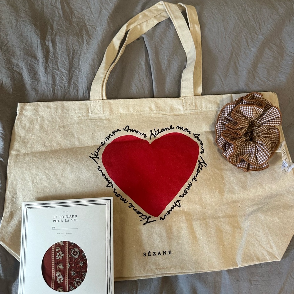 Sézane Accessories Bundle - Canvas Tote, Scrunchie, and Bandana NEW